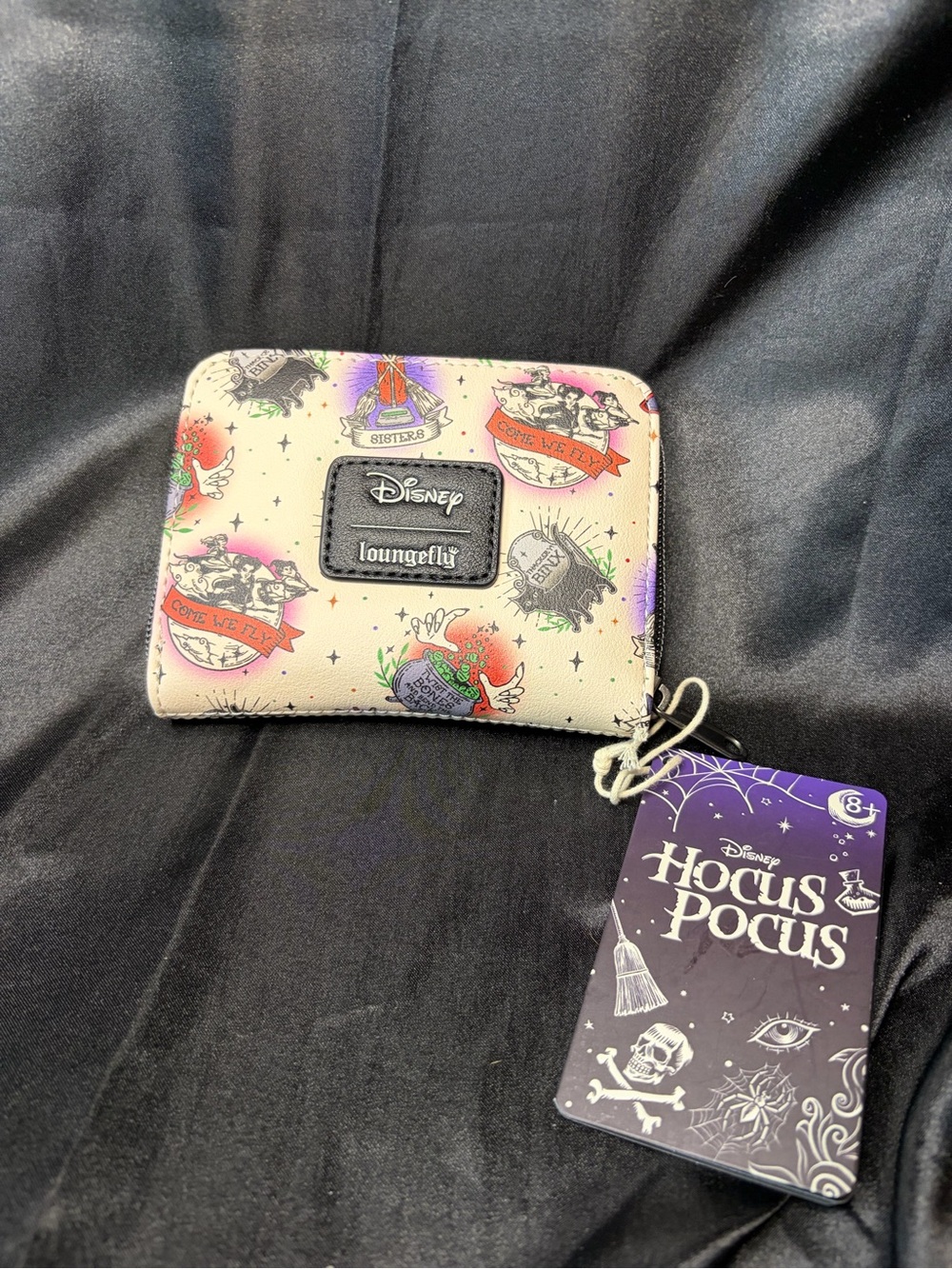 Loungefly Hocus Pocus Cream Zip Around Wallet with Multicolor Spell Art